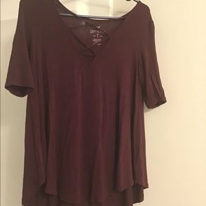 Maroon cross neck flowy shirt